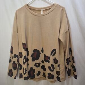 NWT Now N Forever Leopard Print Lightweight Relax Fit Drop Sleeve Top, Medium